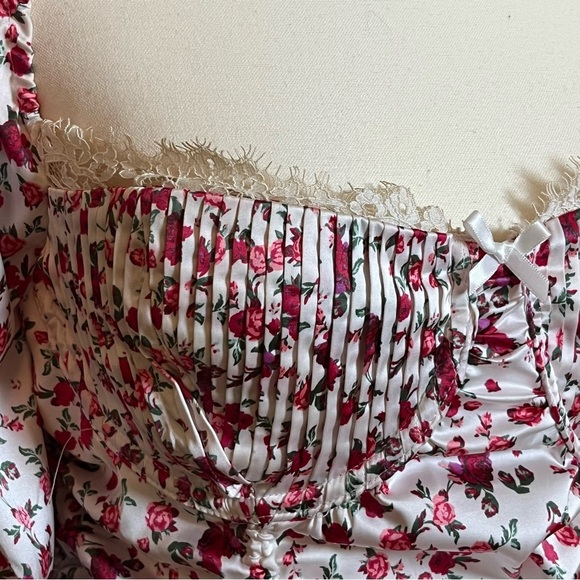For Love & Lemons Melrose Dress Size Large Mini Floral Ruched Romantic Coquette - Picture 3 of 5